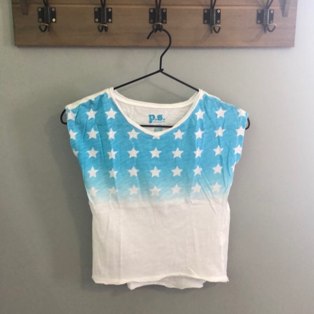 PS by Aeropostale Girls Star Print T-Shirt in White & Blue Ombré Size XS 7 Girl
